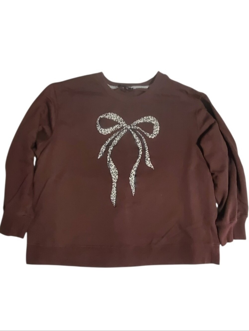 Jane + Delancey Leopard Coquette Bow Lightweight Pullover Sweatshirt - Brown